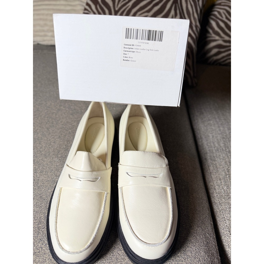 Quince Italian Leather Lug Sole Loafer Bone Cream Off White Womens 7 NEW - Picture 6 of 7
